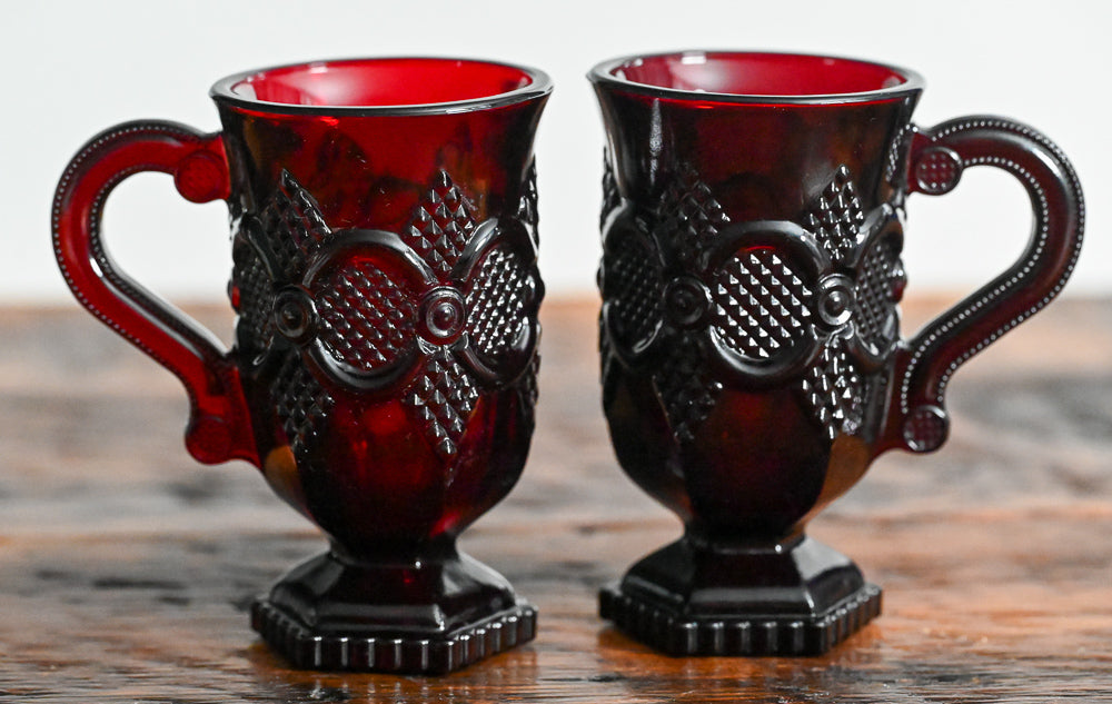 Avon 1876 Cape Cod Pedestal Ruby Red Coffee Mugs