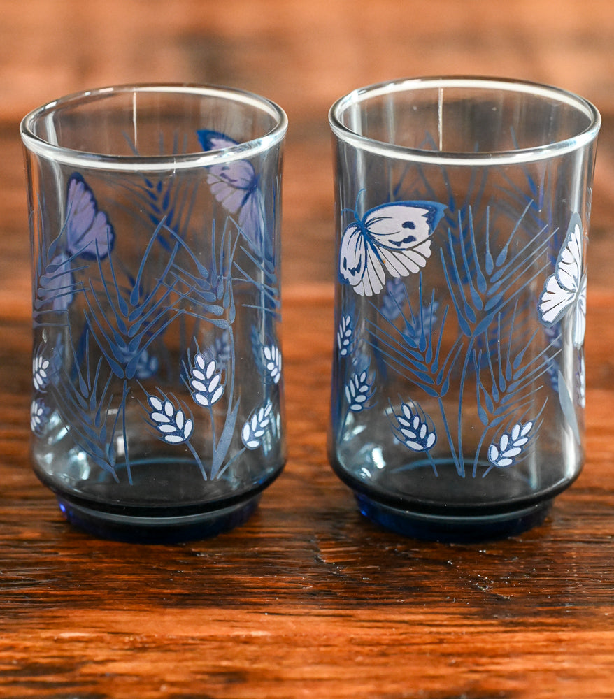 blue glasses with butterfly and wheat print