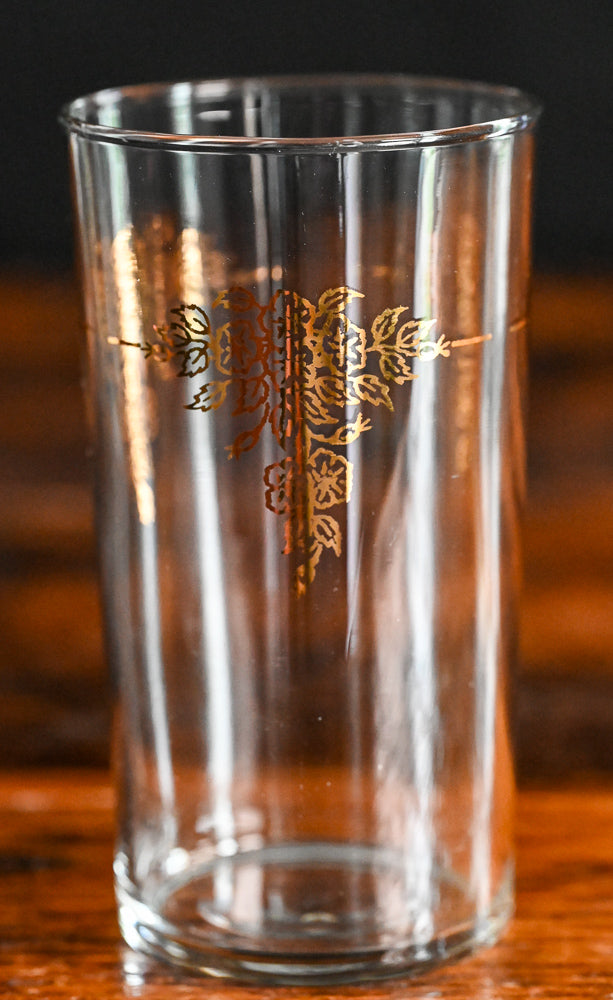 gold floral clear glass tumblers