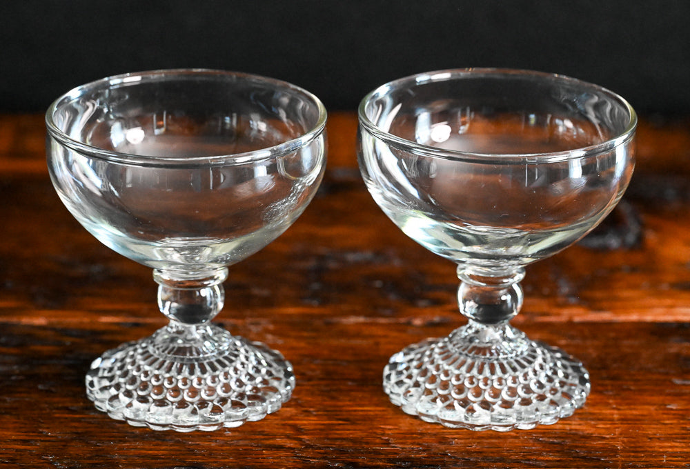 clear Anchor Hocking bubble foot cocktail coupes
