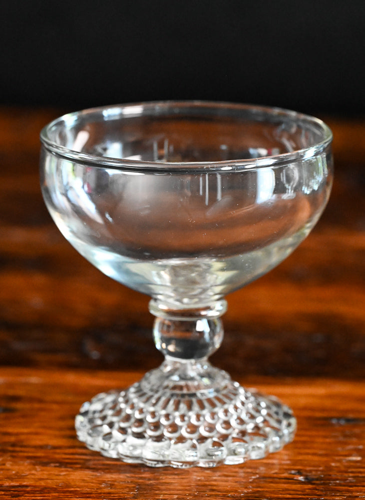 clear Anchor Hocking bubble foot cocktail coupes
