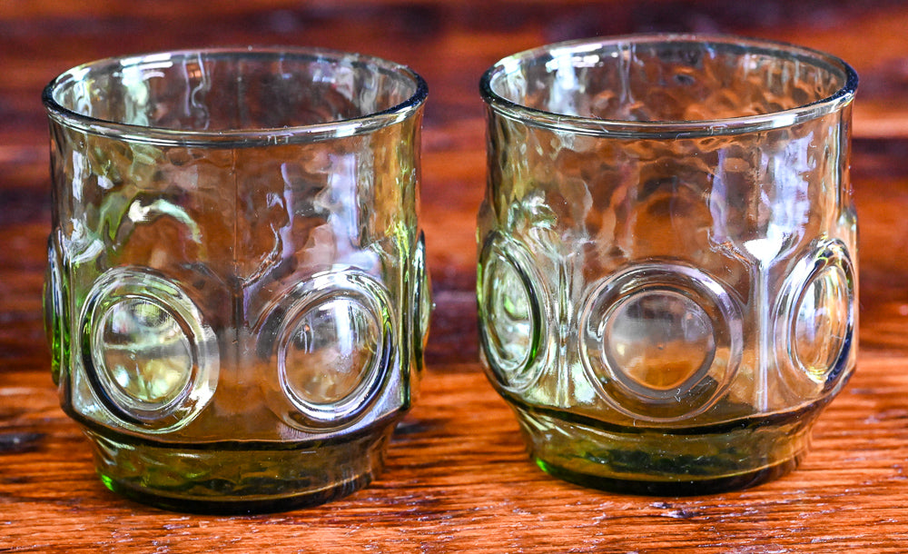 avocado green Anchor Hocking Heritage Hill lowball glasses