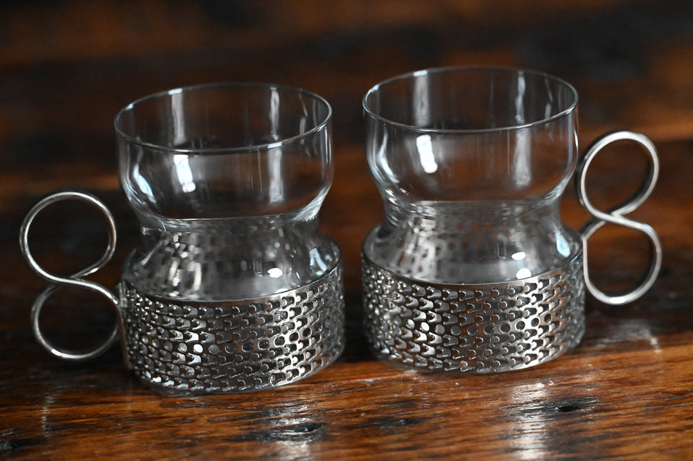 glass tea glasses with nickel plated handles