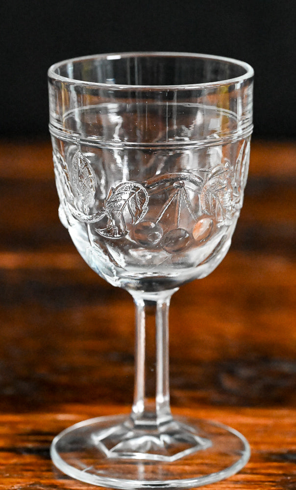 cherries and leaves clear cordial glasses