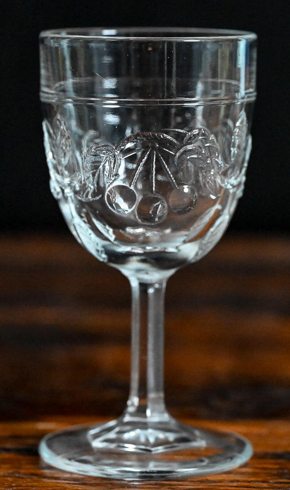 cherries and leaves clear cordial glasses