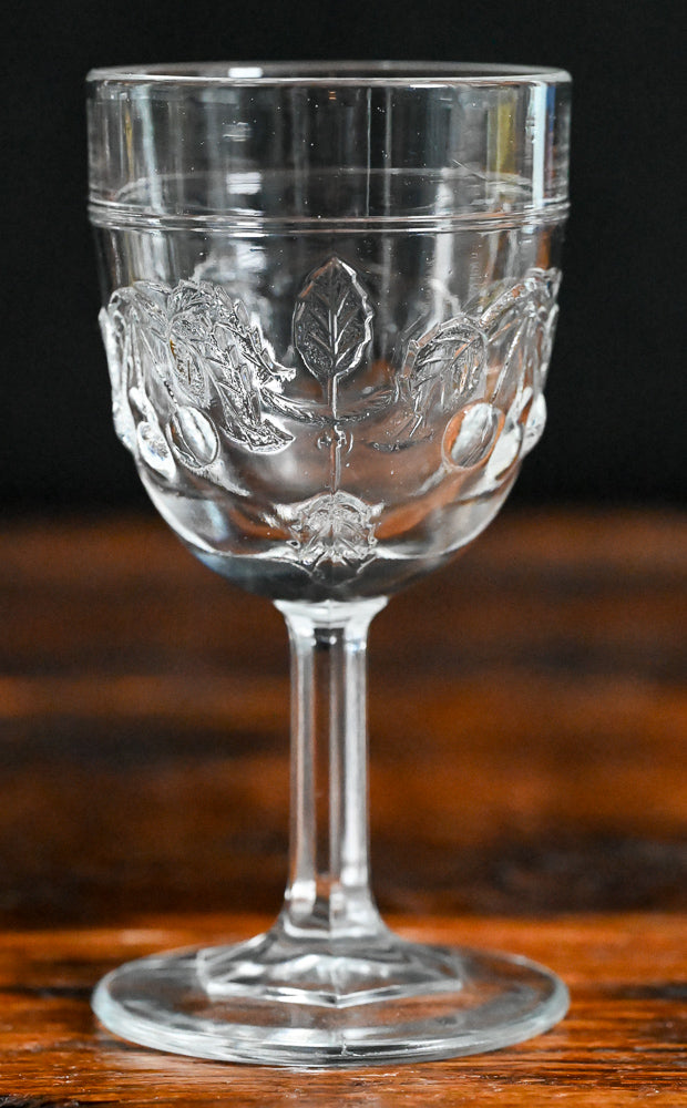 cherries and leaves clear cordial glasses