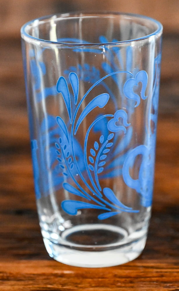 blue printed juice glass