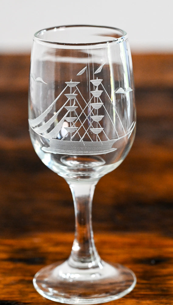 ship etched wine glass