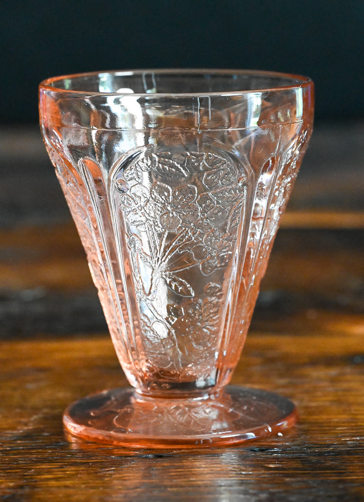 pink cherry blossom Jeannette glass footed tumbler