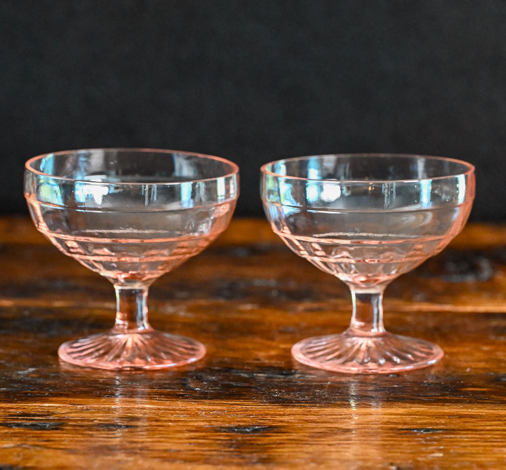 pink lines depression glass sherbet cups