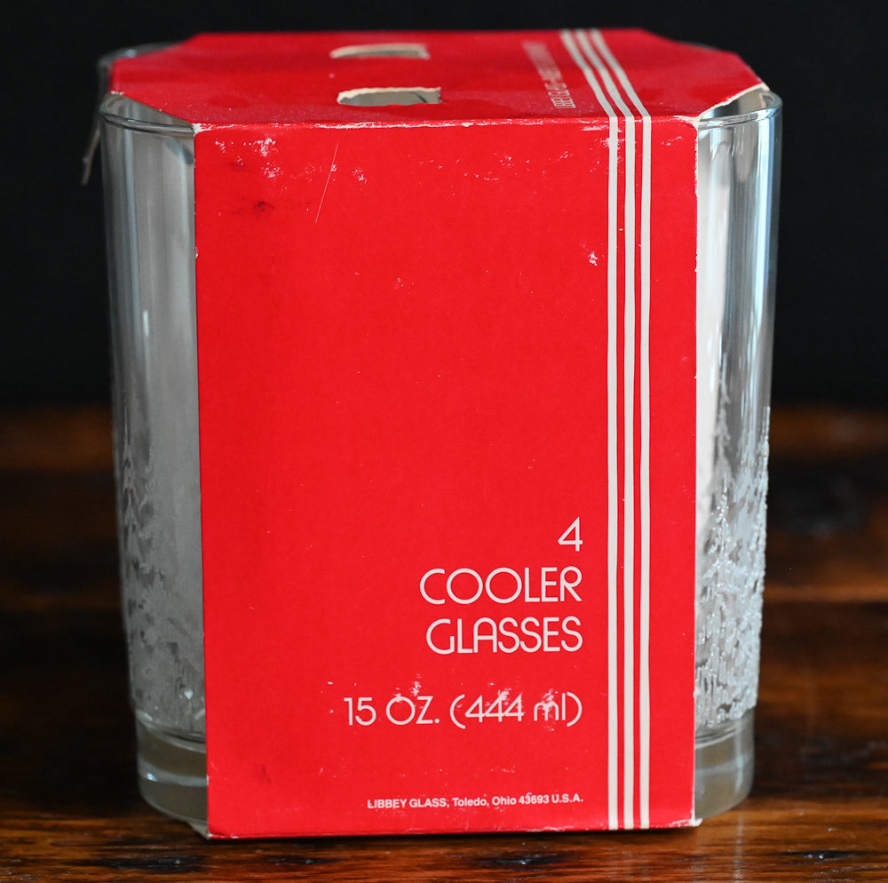 white frosty pines Libbey Cooler Glasses in original packaging
