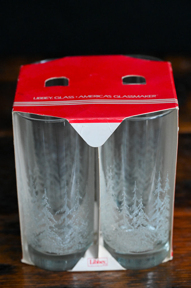 white frosty pines Libbey Cooler Glasses in original packaging