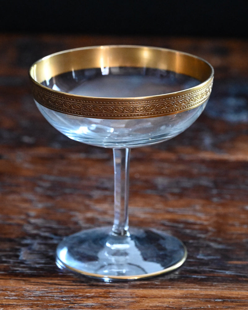 gold rimmed cocktail coupes