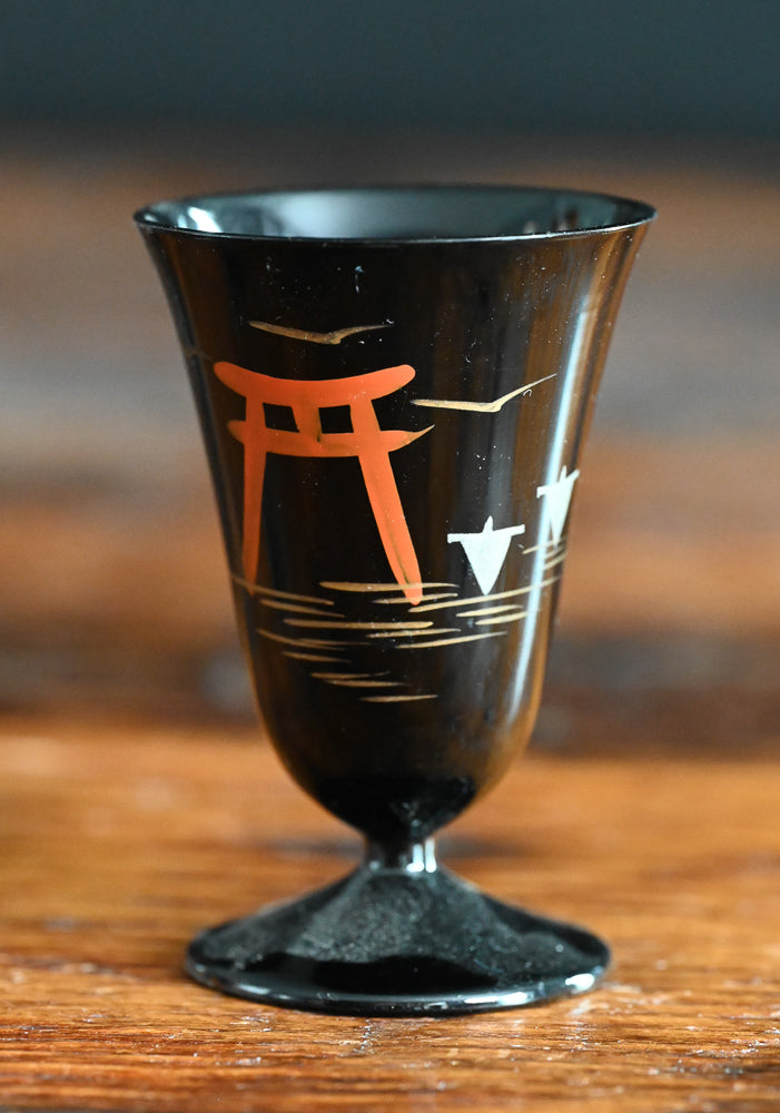 black lacquer Japanese sake cups