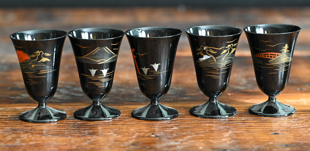 black lacquer Japanese sake cups