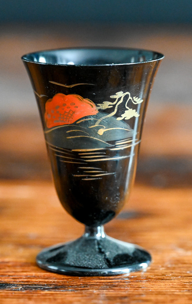 black lacquer Japanese sake cups