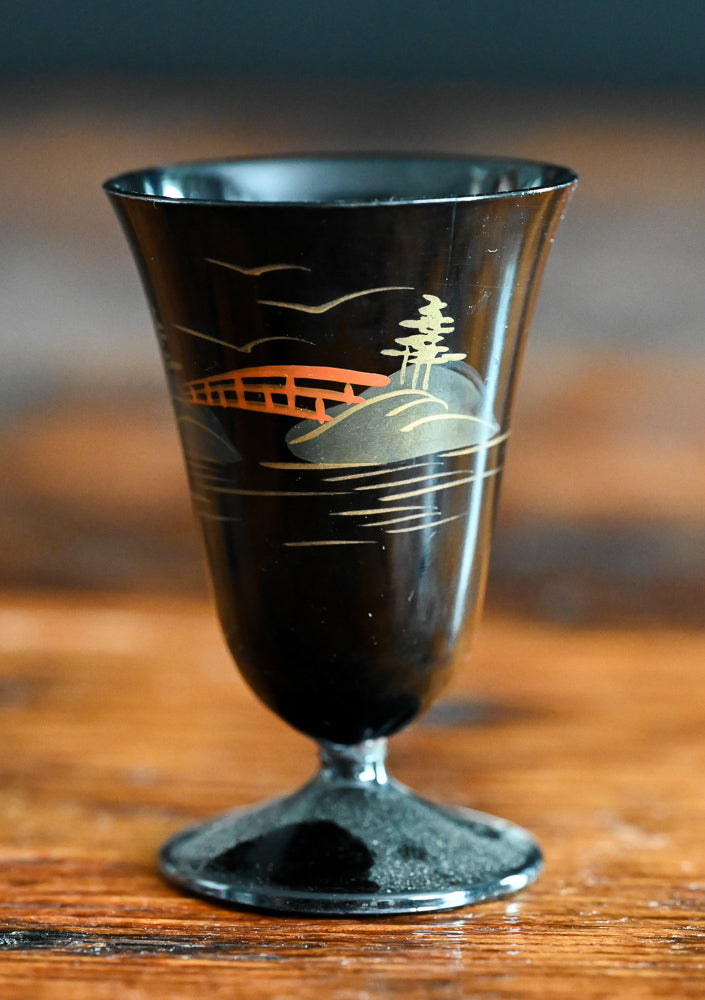 black lacquer Japanese sake cups