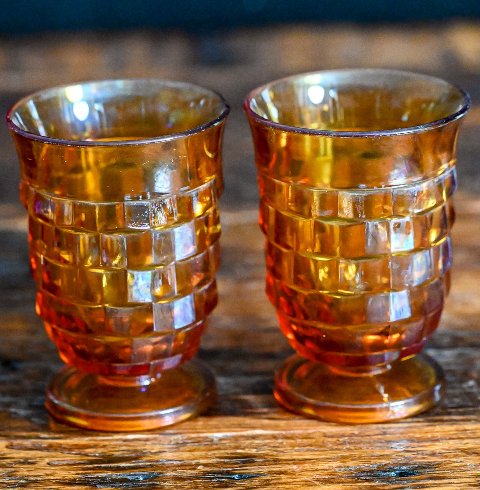 Indiana Glass Colony Whitehall Cubist Tumblers in Amber