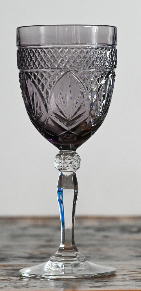 Cristal D'Arques Durand Amethyst Water Goblets with purple glass and clear stem