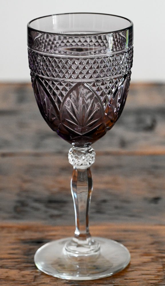 Cristal D'Arques Durand Amethyst Water Goblets with purple glass and clear stem