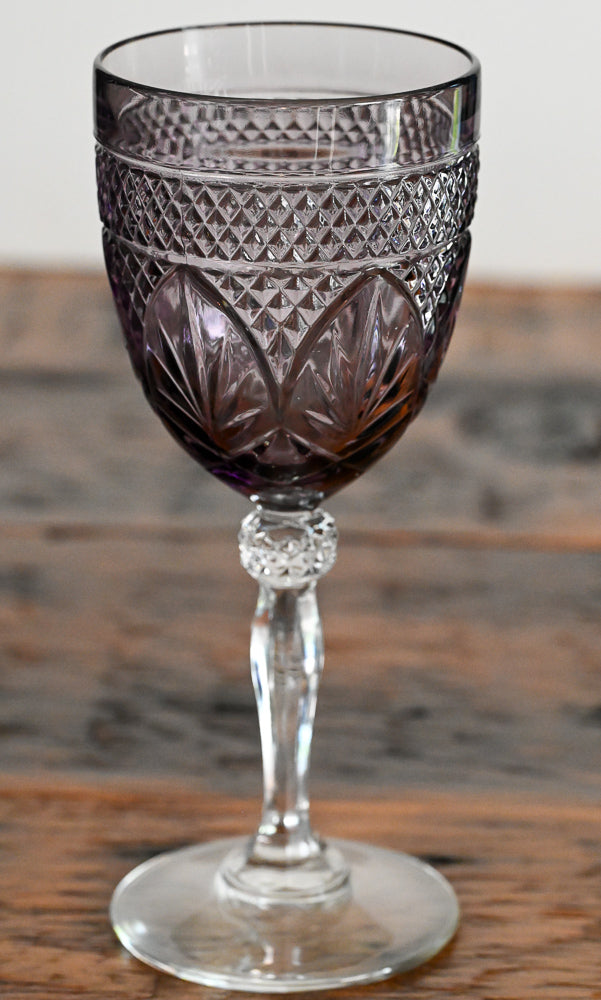 Cristal D'Arques Durand Amethyst Water Goblets with purple glass and clear stem