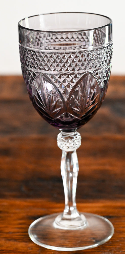 Cristal D'Arques Durand Amethyst Water Goblets with purple glass and clear stem