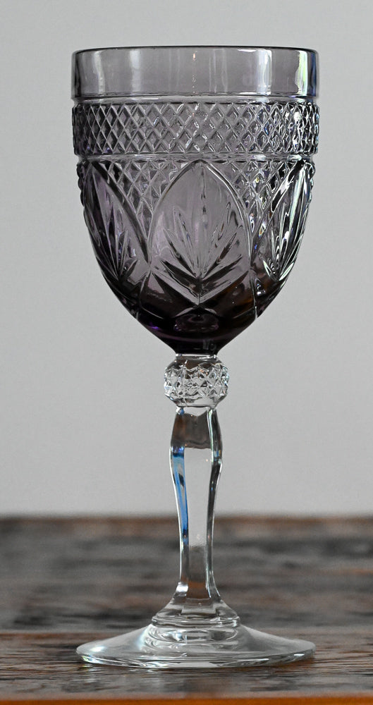 Cristal D'Arques Durand Amethyst Water Goblets with purple glass and clear stem