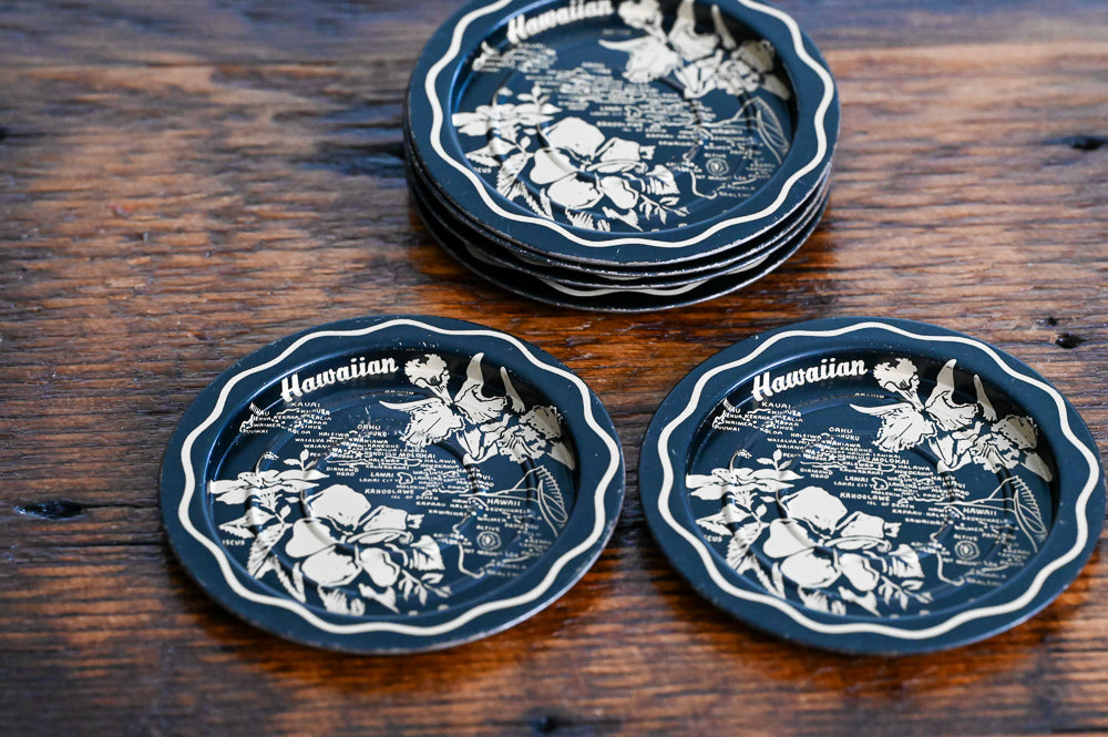 Hawaii gold and black metal coasters
