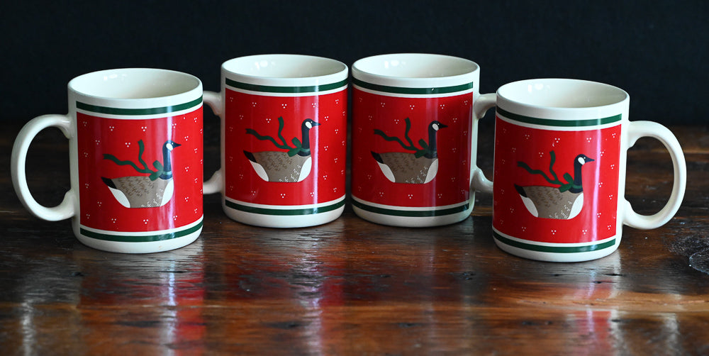 Hallmark Christmas Goose mugs - red and cream colored