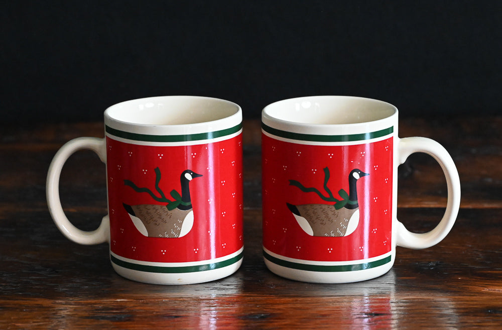 Hallmark Christmas Goose mugs - red and cream colored