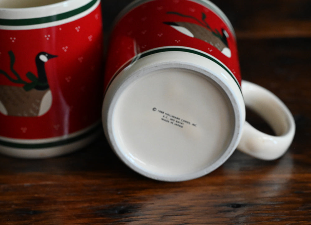 Hallmark Christmas Goose mugs - red and cream colored