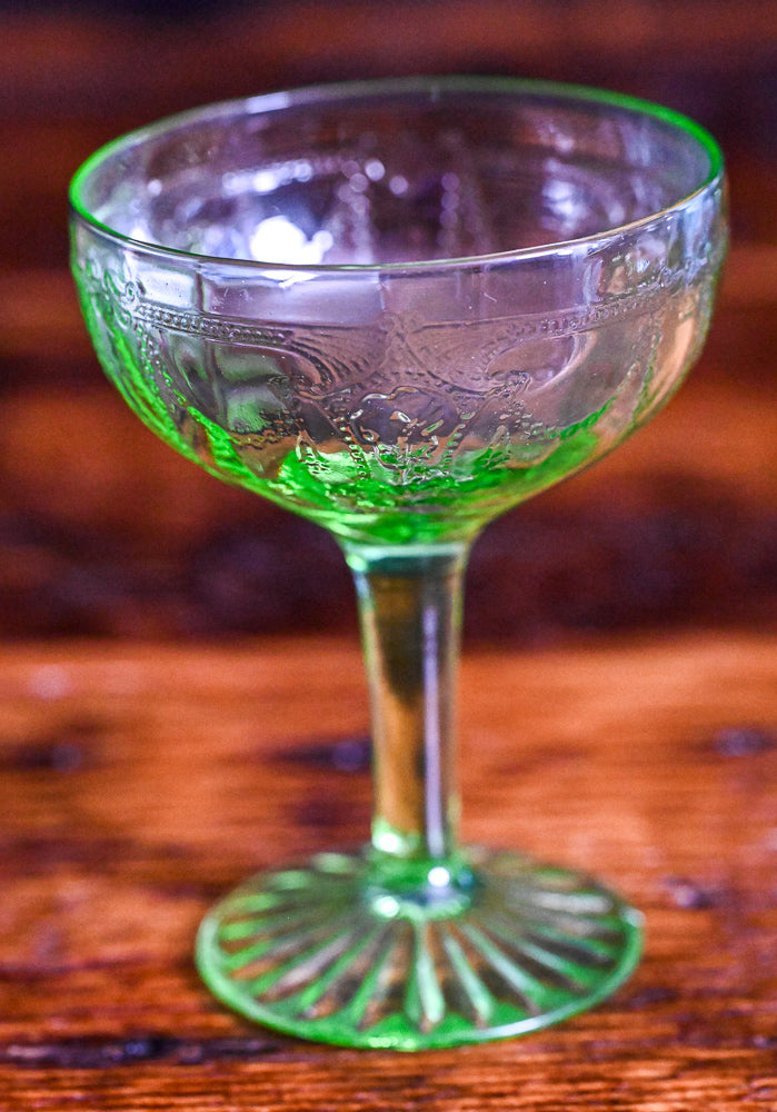 uranium Anchor Hocking dancing Ballerina Cocktail Coupes