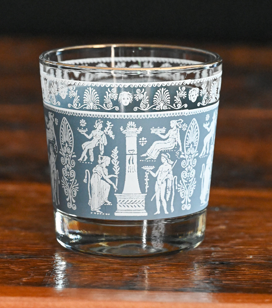 Jeanette blue white Jasperware print rocks glasses with gold rim