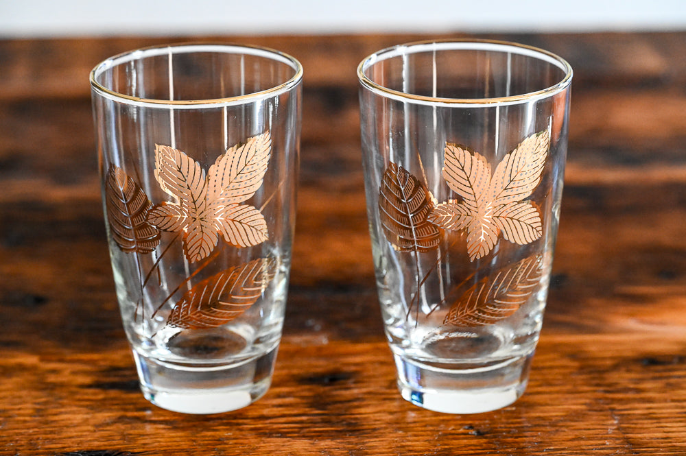 Libbey gold leaf print tumblers