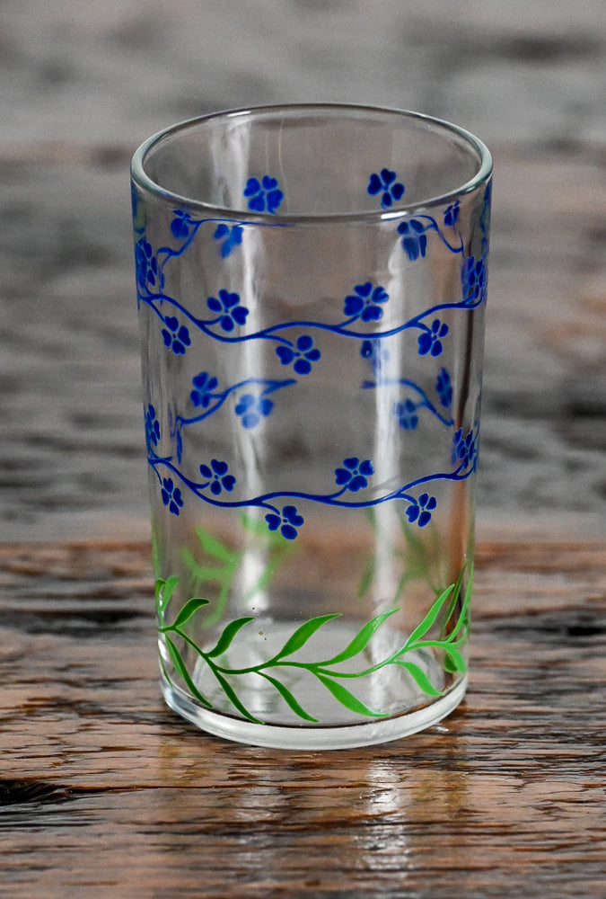 Kraft blue flowers and green vine on bottom juice glass