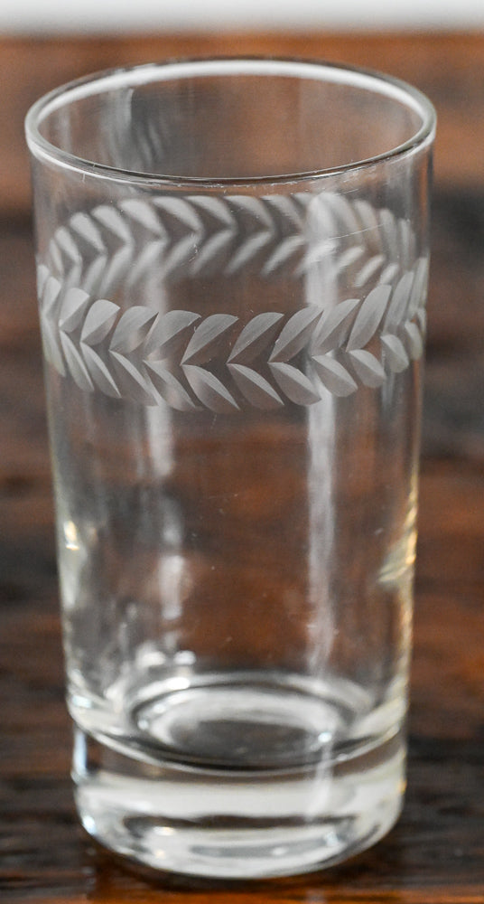 Fostoria clear tumbler with leaf etching