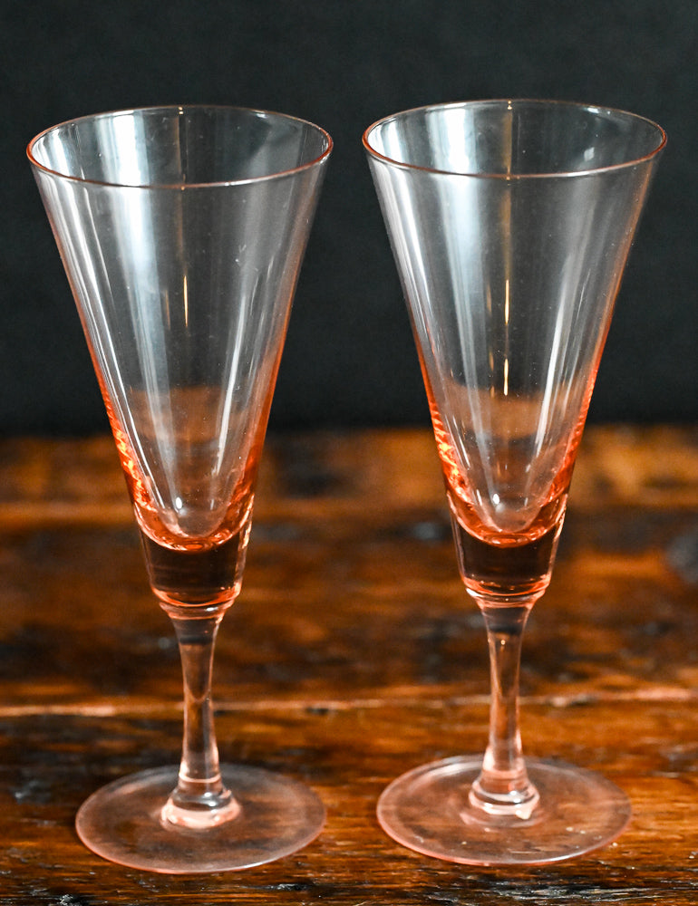 pink glass Japan Radio glass fluted glasses