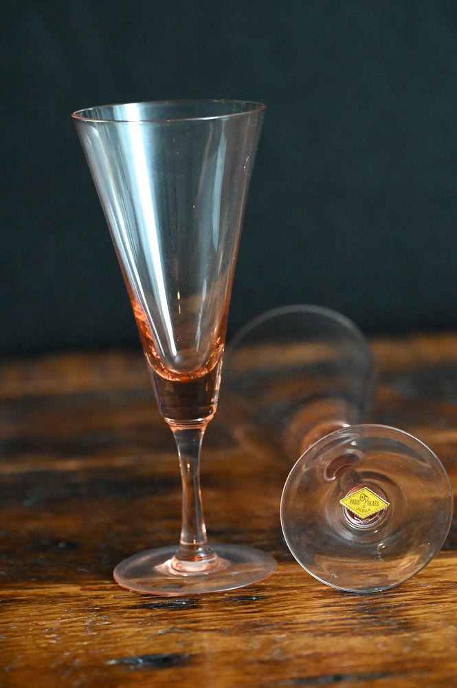 pink glass Japan Radio glass fluted glasses