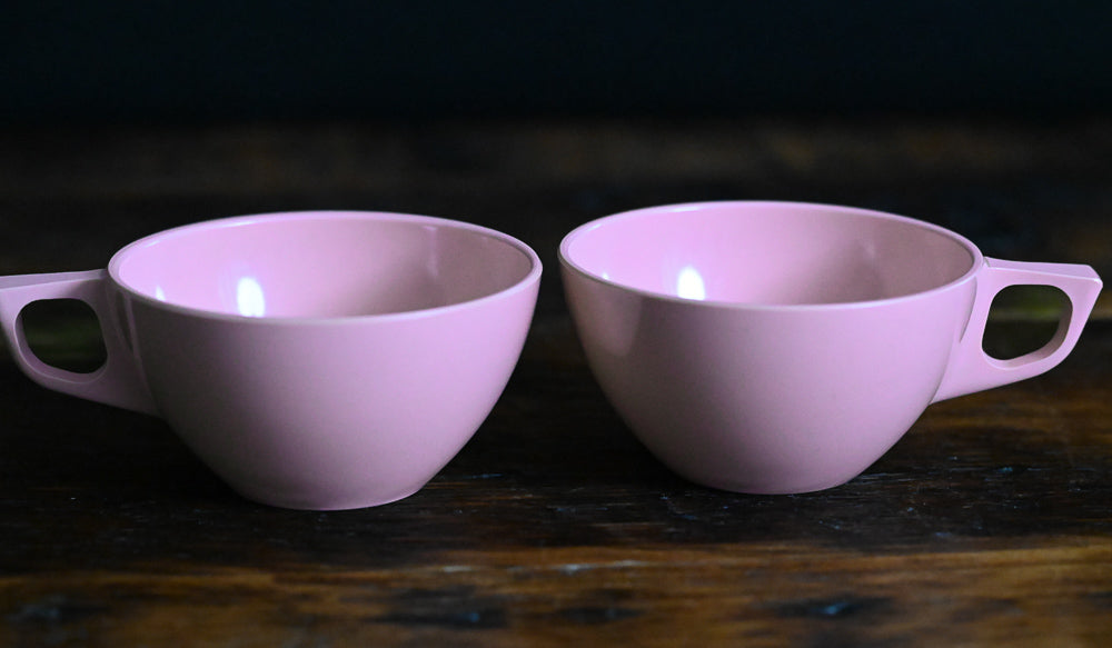 Sun-Valley pink melamine teacups