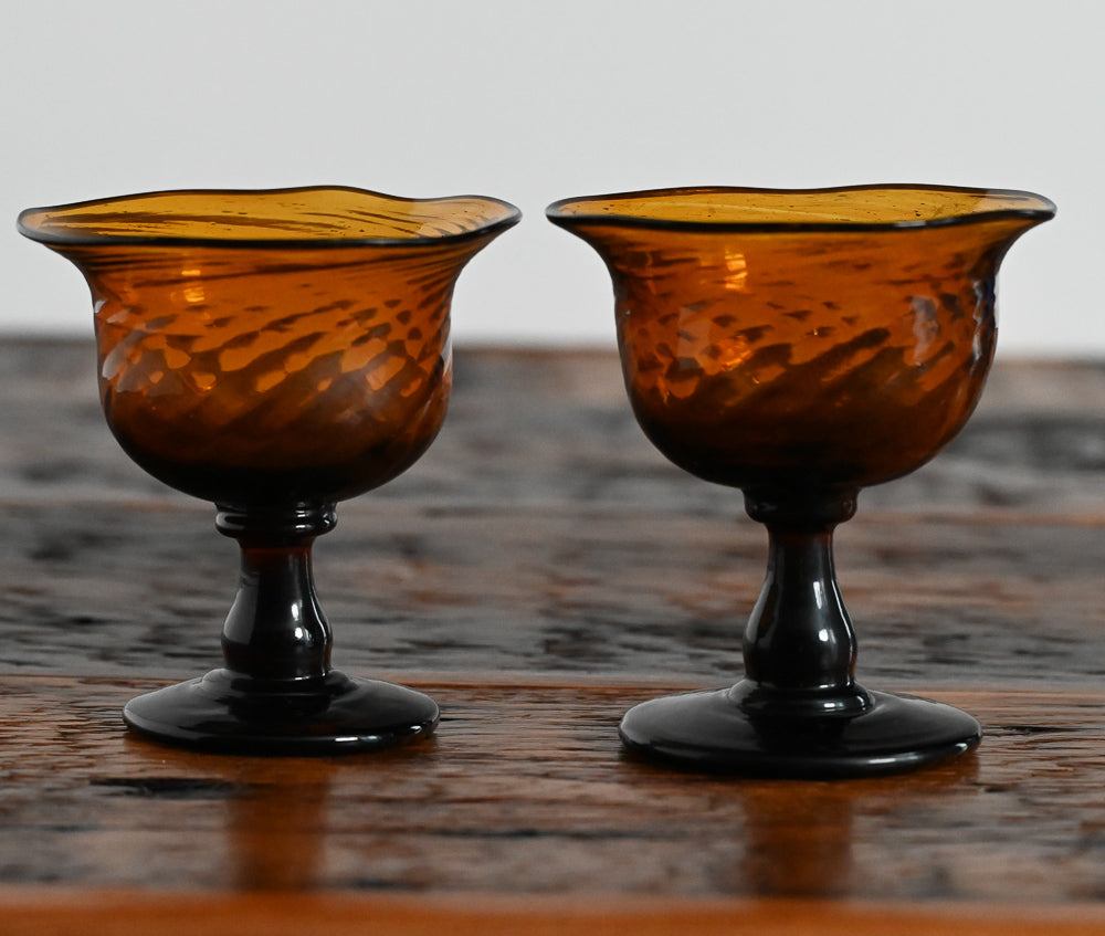 Amber glass handblown coupe glasses