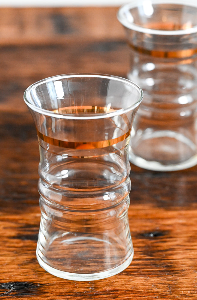 Anchor Hocking clear rippled tumblers with gold bands