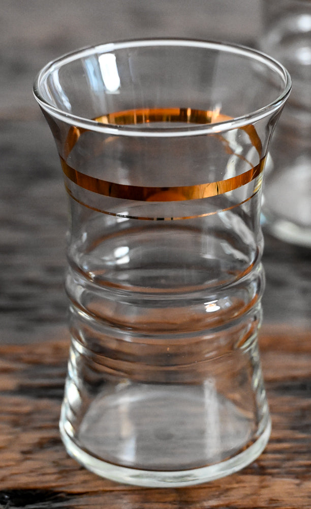 Anchor Hocking clear rippled tumblers with gold bands