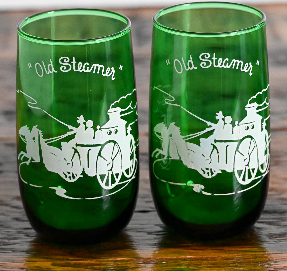 Anchor Hocking green tumbler with white image