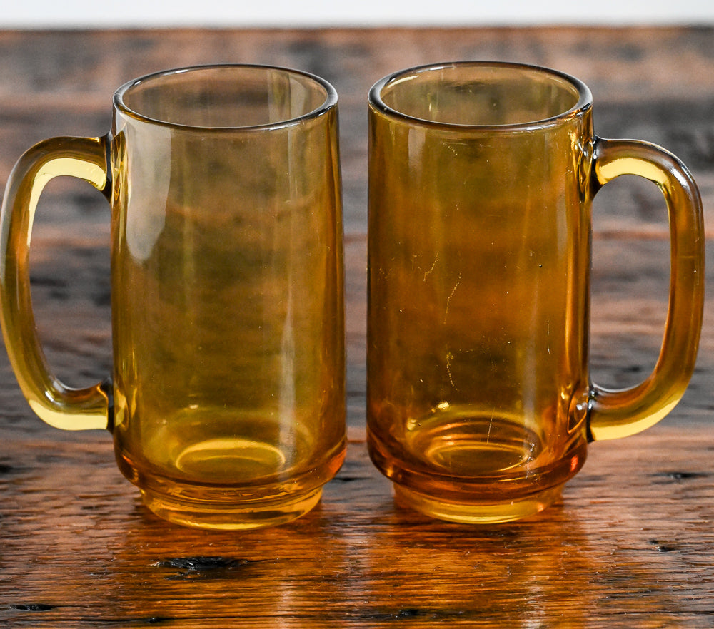 Hazel Atlas amber glass handled beer mug