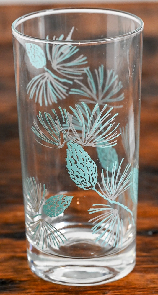 Marcrest Stetson aqua and lilac pine pattern highball glass