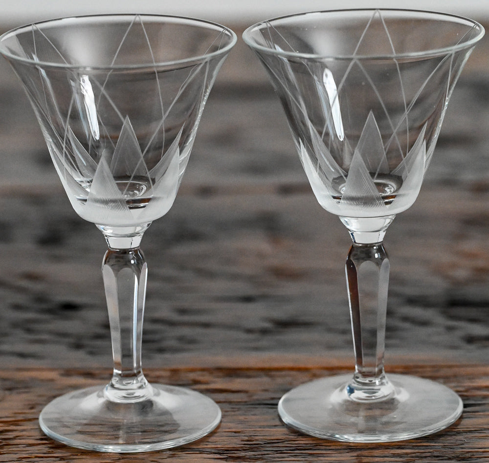line etched cordial glasses