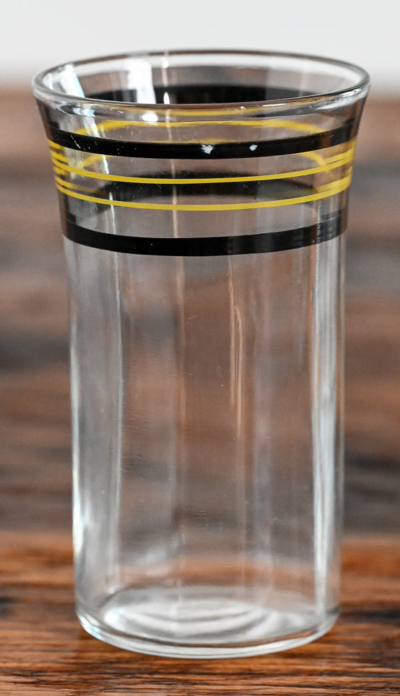 black and yellow stripe juice glass