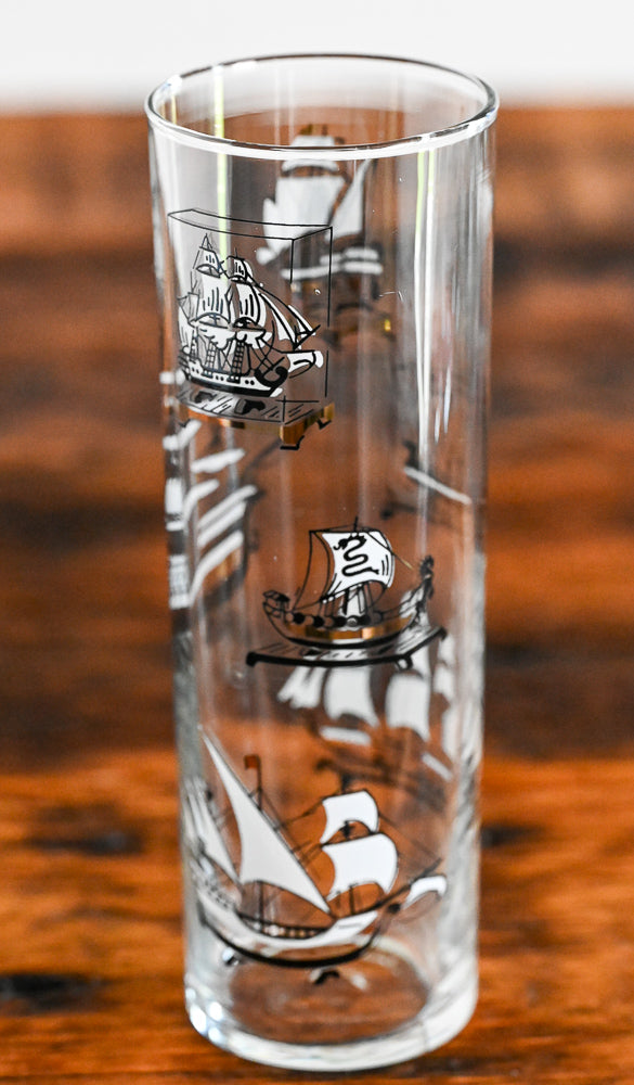 Black and White Clipper Ship Libbey Highball Glass