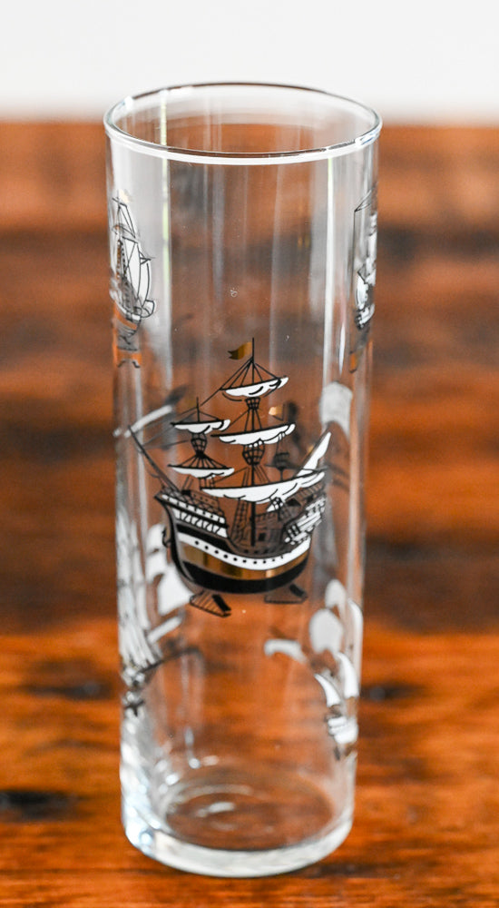 Black and White Clipper Ship Libbey Highball Glass