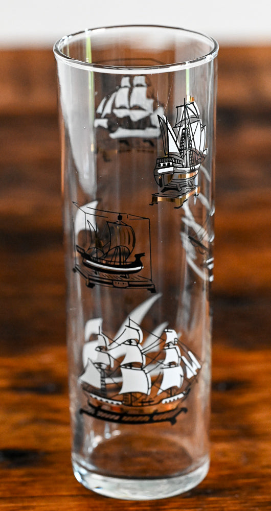Black and White Clipper Ship Libbey Highball Glass